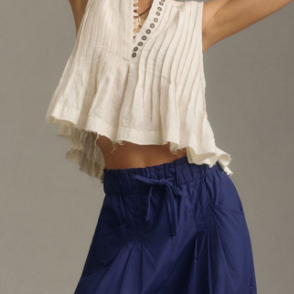White Sleeveless Button-Up Blouse Anthropologie linen L - Picture 2 of 3